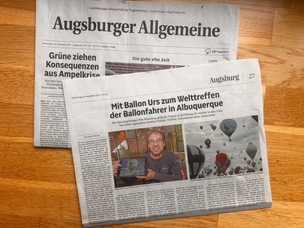 Augsburger Allgemeine berichtet über unsere Ballonreise nach Albuquerque am 26.September